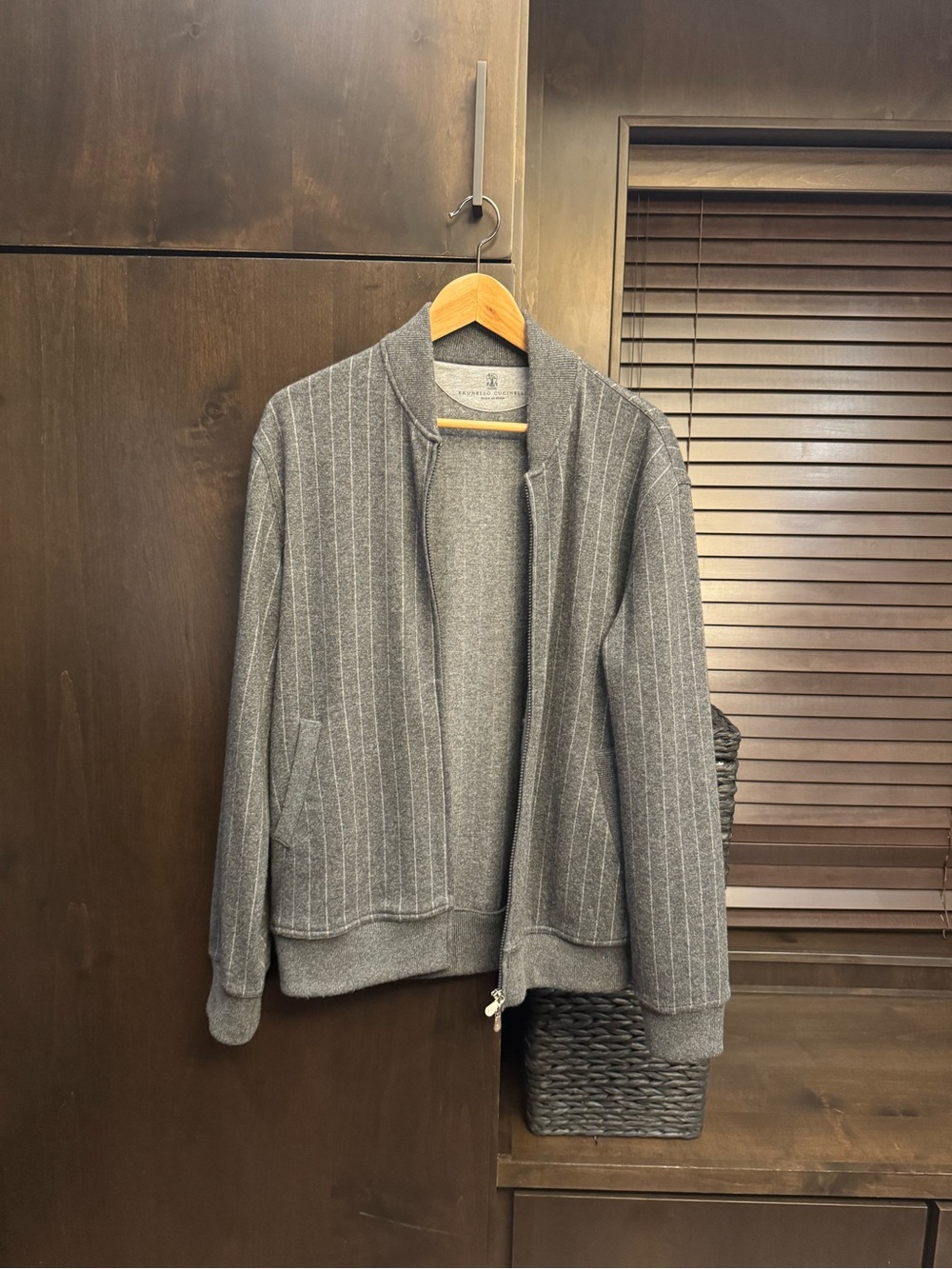Brunello Cucinelli Knitted Bomber Jacket In Grey